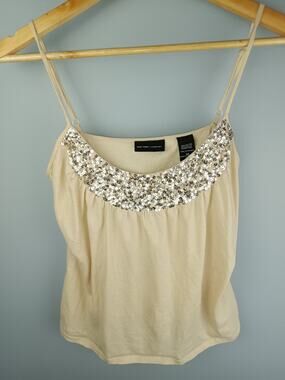 New York & Company Cream Sequin-Trim Spaghetti Strap Camisole